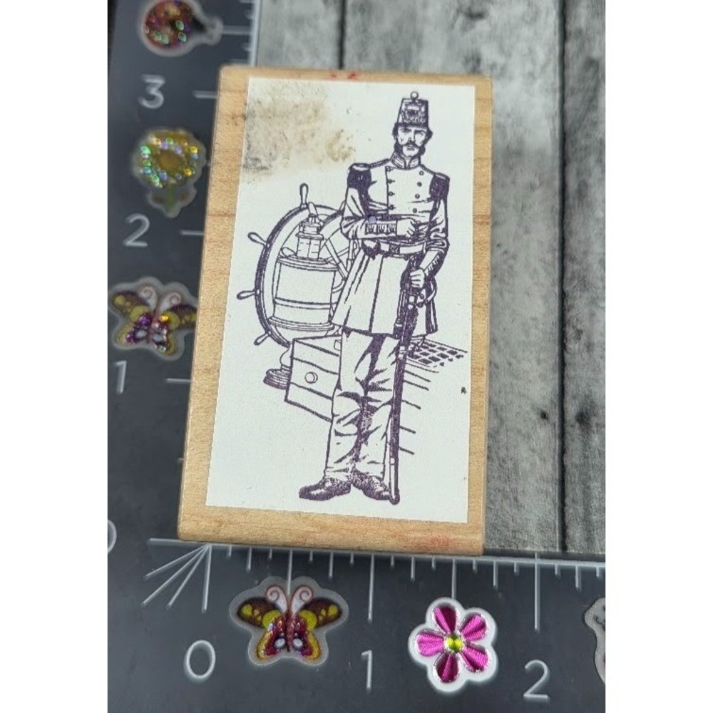 Milltown Soldier Sailor Military Vintage Rubber Stamp Wood #R73